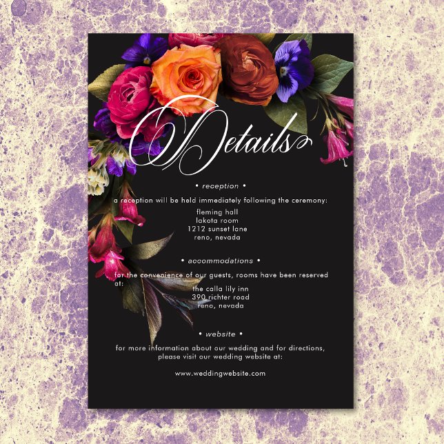 Carte D'accompagnement Élégant Moody Vibrant Harvest Détails floraux (Elegant Moody Vibrant Harvest Floral Details Enclosure Card)