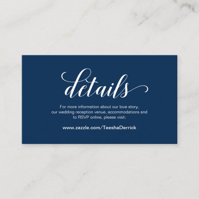 Carte D'accompagnement Elegant Navy Blue, Détails Mariages, Online RSVP (Devant)