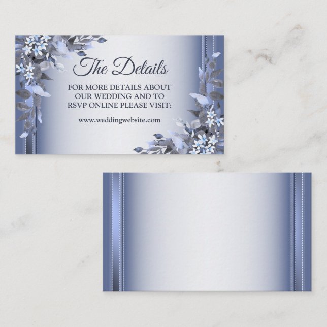Carte D'accompagnement Elegant Navy Blue Floral Silver Mariage Détail (Devant / Derrière)