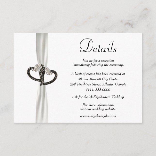 Carte D'accompagnement Elegant noir & blanc Diamant Détails Mariage (Devant)