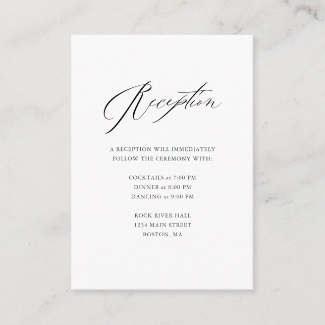 Carte D'accompagnement Élégant noir blanc Mariage de script moderne (Devant)