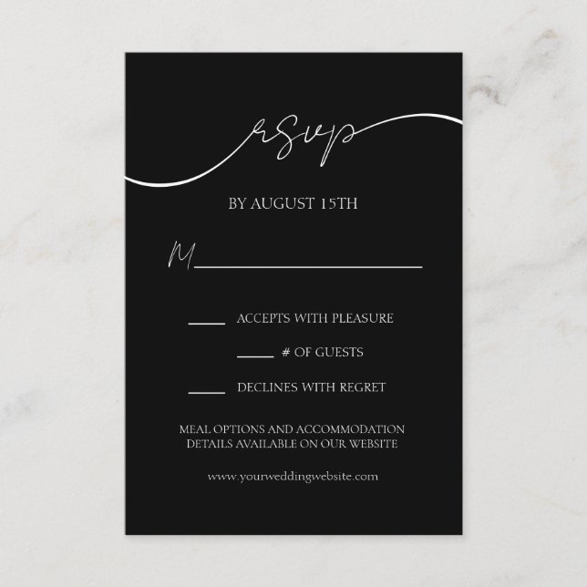 Carte D'accompagnement Elégant Noir et Blanc Moderne Mariage de script RS (Devant)