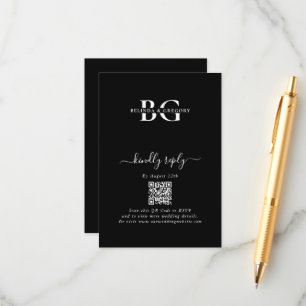 Carte D'accompagnement Élégant Noir et Blanc Monogramme Initiales Mariage