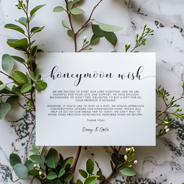 Carte D'accompagnement Elégant noir et blanc souhait lune de miel (Créateur téléchargé)
