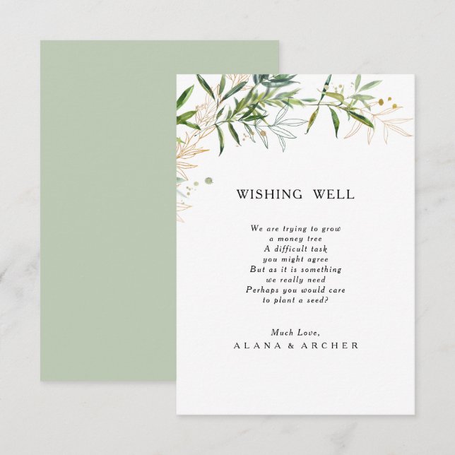 Carte D'accompagnement Elégant Olive Greenery Mariage Wishing Well Card (Devant / Derrière)
