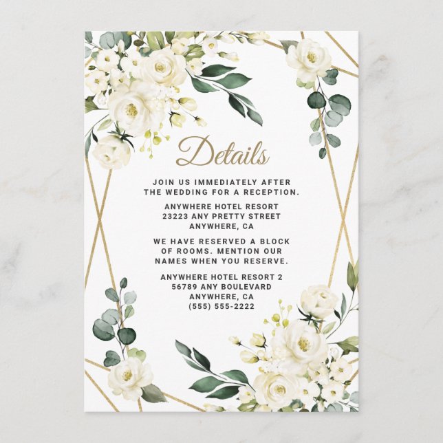 Carte D'accompagnement Elégant or Géométrique Flore Mariage (Devant)