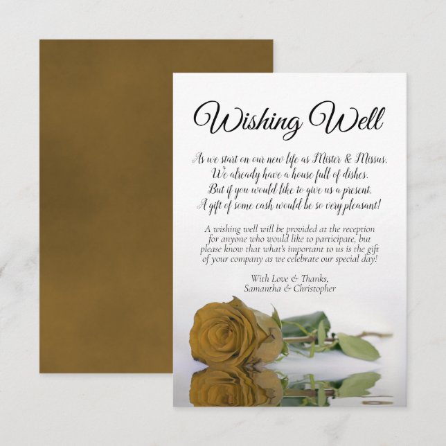 Carte D'accompagnement Elégant or Rose Ochre Mariage Wishing poem bien (Devant / Derrière)