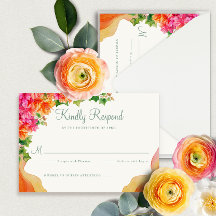 Elégant Orange Floral Bougainville Mariage RSVP