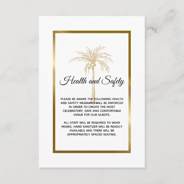 Carte D'accompagnement Elégant Palm Arbre d'or Mariage santé et sécurité (Devant)