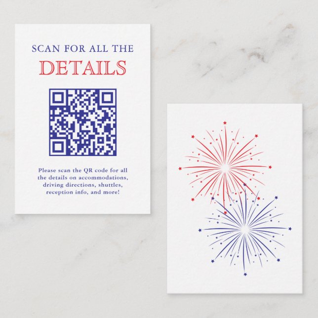 Carte D'accompagnement Elegant Patriotic Fireworks Wedding Detail QR Code (Devant / Derrière)