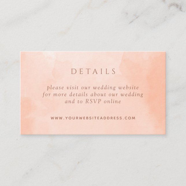 Carte D'accompagnement Elegant Peach Aquarelle Mariage Détails Site Web (Devant)