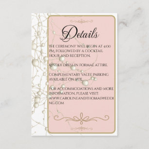 Carte D'accompagnement Elégant Pearl Gold Script Mariage Perles romantiqu
