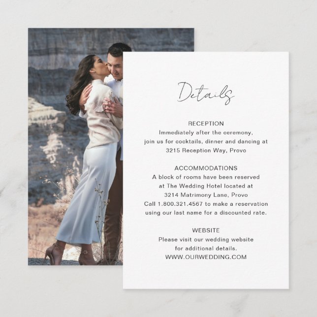 Carte D'accompagnement Élégant Photo Mariage moderne (Devant / Derrière)