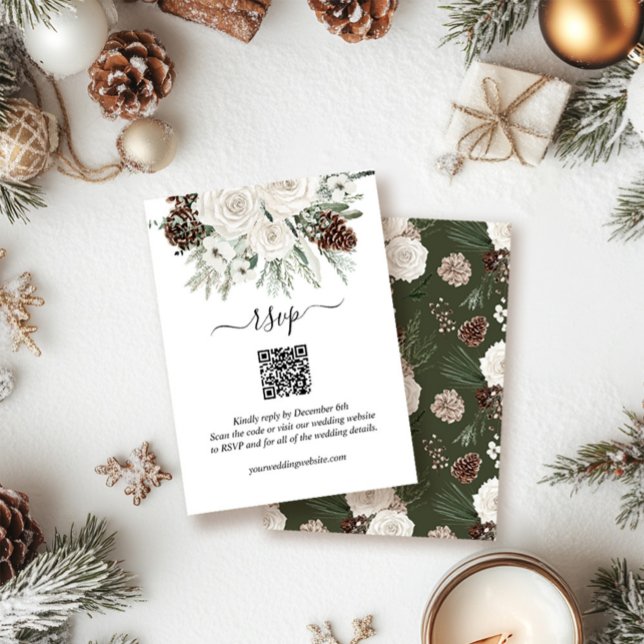Carte D'accompagnement Elégant Pin d'hiver QR Code Mariage RSVP (Créateur téléchargé)