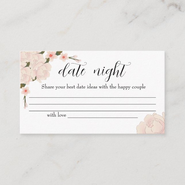 Carte D'accompagnement Elégant Pink Floral Date idées nuit. Date jar (Devant)