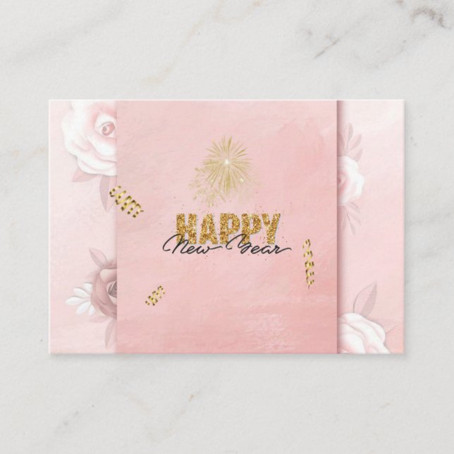 Carte D'accompagnement Elegant Pink & Gold Happy New Year Floral Card (Devant)