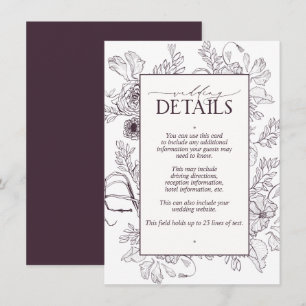 Carte D'accompagnement Élégant Plum violet Mariage Floral Détails