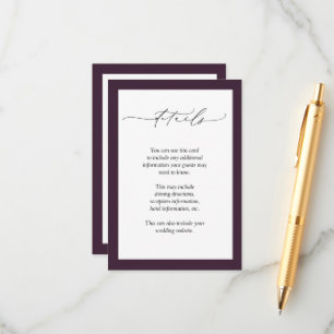 Carte D'accompagnement Élégant Plum violet Mariage Floral Détails