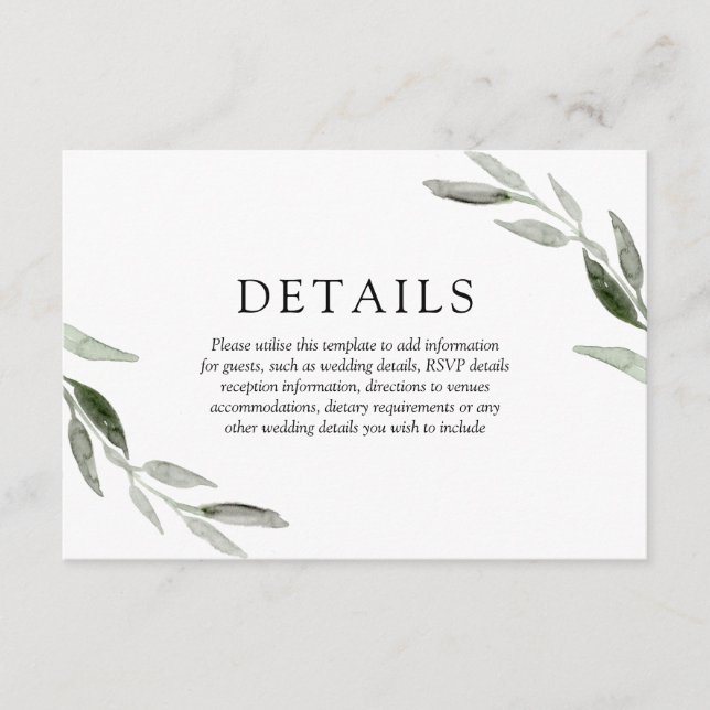 Carte D'accompagnement Elégant Printemps Été Vert Feuille Mariage Détails (Devant)
