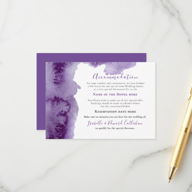 Carte D'accompagnement Elégant Purple Aquarelle Laver Hébergement (Devant/Arrière en situation)