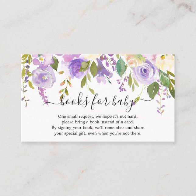 Carte D'accompagnement Elégant Purple Floral Girls Livres pour Baby showe (Devant)