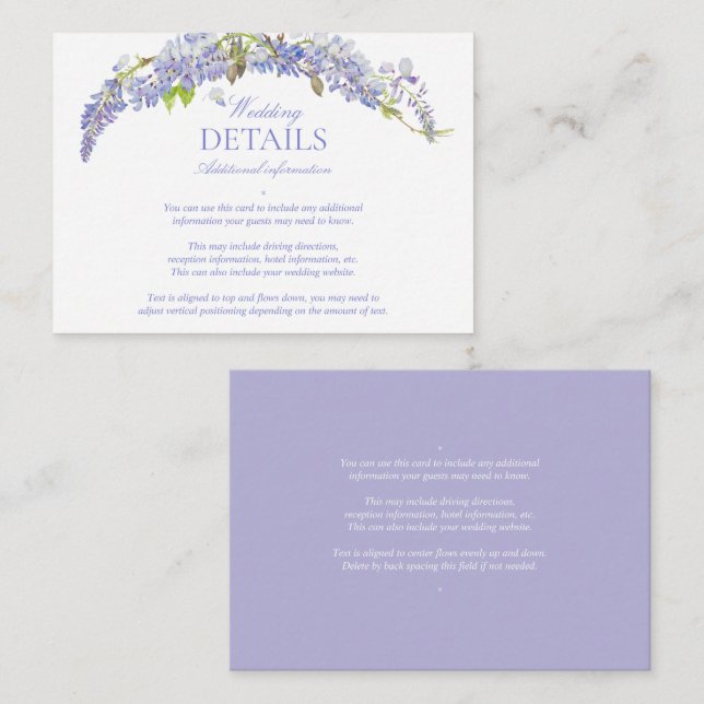 Carte D'accompagnement Élégant Purple Wisteria Classic Détails du script (Devant / Derrière)