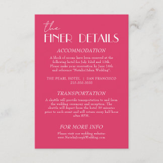 Carte D'accompagnement Elegant Raspberry Pink Stylish Wedding Details
