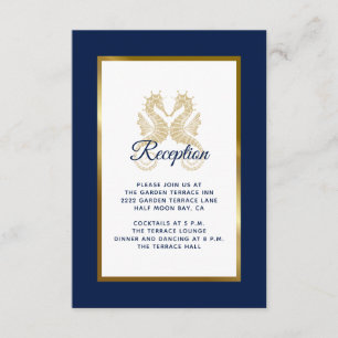Carte D'accompagnement Élégant Réception de Mariage Hippocampes Bleu Nuit