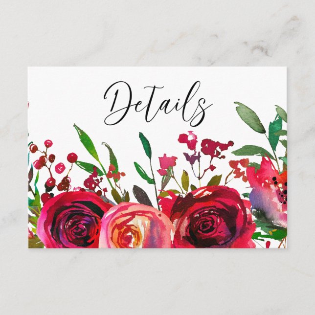 Carte D'accompagnement Elegant Red Roses Bourgogne Détails du Mariage (Devant)