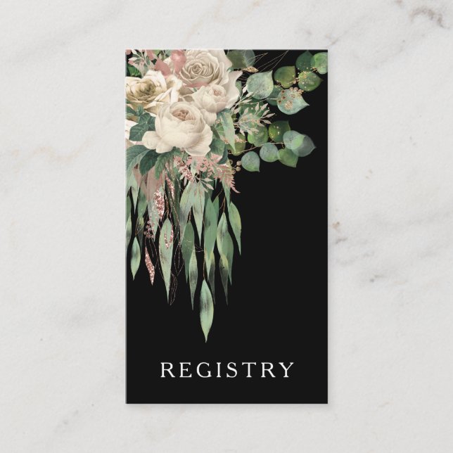 Carte D'accompagnement Élégant registre des Mariages floraux noirs (Devant)