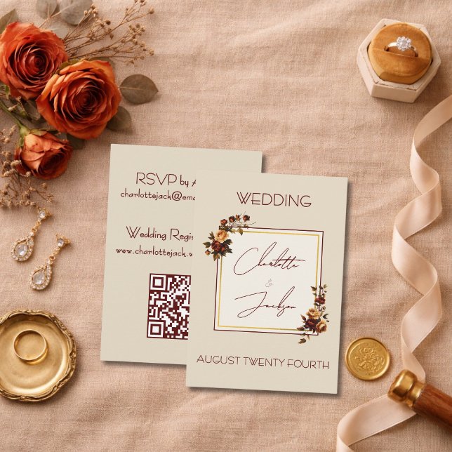 Carte D'accompagnement Elegant Romantic Rusty Rose Autumn Wedding (Créateur téléchargé)