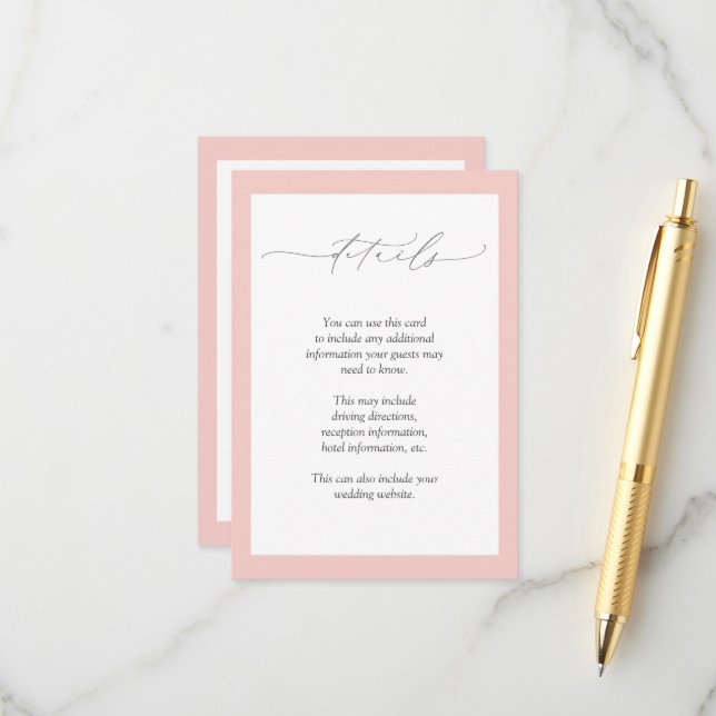 Carte D'accompagnement Elégant rose Aquarelle Floral Détails Mariage (Devant/Arrière en situation)