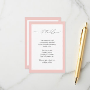 Carte D'accompagnement Elégant rose Aquarelle Floral Détails Mariage