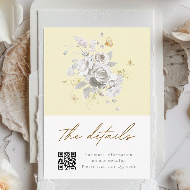 Carte D'accompagnement Elegant Rose blanche jaune Détails du Mariage (Créateur téléchargé)