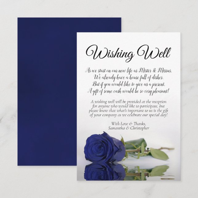 Carte D'accompagnement Elégant Rose bleu de la marine Mariage de bien vou (Devant / Derrière)