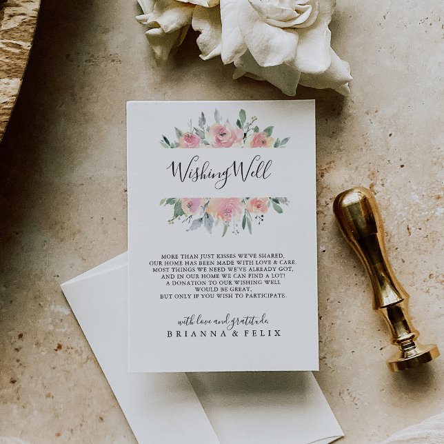 Carte D'accompagnement Elégant rose Blush Floral Mariage Wishing well (Créateur téléchargé)