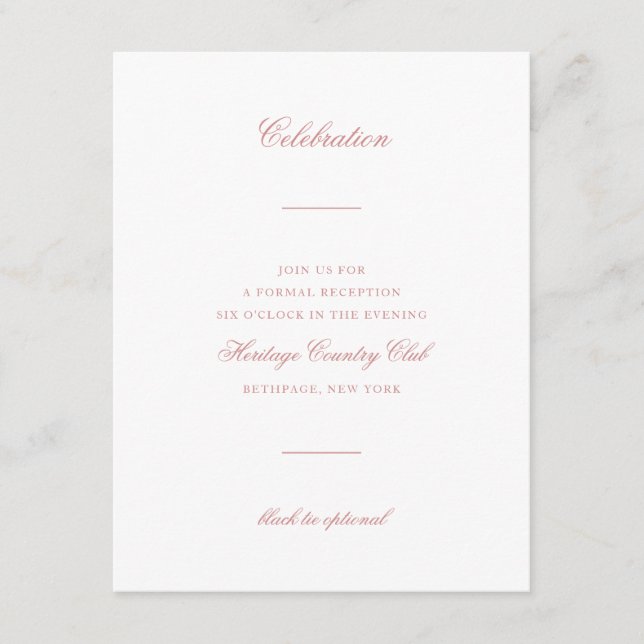Carte D'accompagnement Élégant Rose Blush Script Chic Celebration Mariage (Devant)