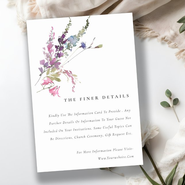Carte D'accompagnement Elegant rose Botanique Floral Détails du Mariage (Créateur téléchargé)