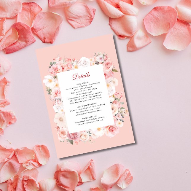Carte D'accompagnement Élégant Rose de ressort à cadre rose pâle Mariage (Créateur téléchargé)