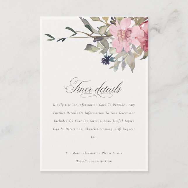 Carte D'accompagnement Elegant Rose Dusky Blush Floral Détails du Mariage (Devant)