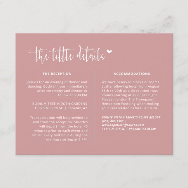 Carte D'accompagnement Elégant rose Dusty Détails Mariage moderne QR Code (Devant)