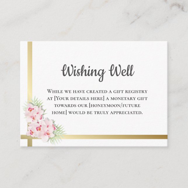 Carte D'accompagnement Elégant rose et or Mariage Floral Wishing well (Devant)