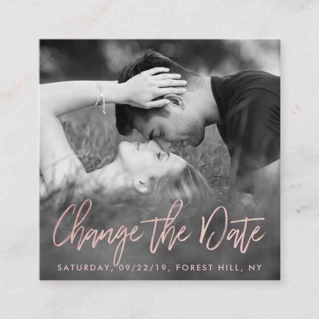 Carte D'accompagnement Élégant Rose Foil Script Photo Modifier La Date (Devant)