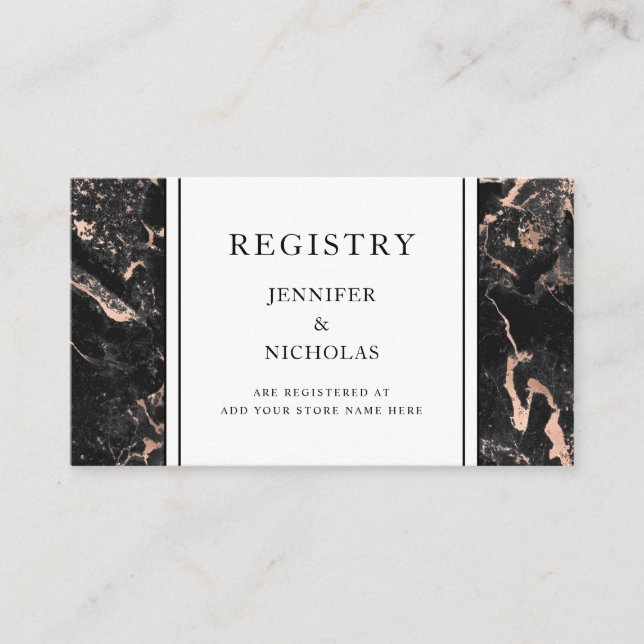 Carte D'accompagnement Élégant Rose Gold Black Marble Mariage Registre (Devant)