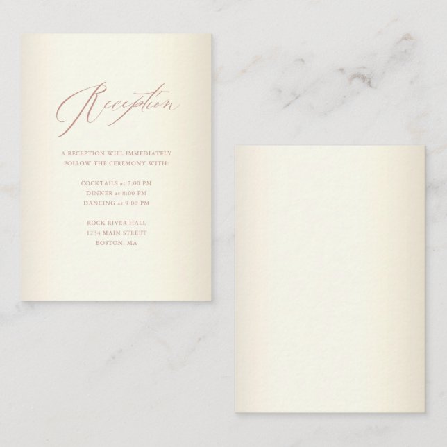 Carte D'accompagnement Élégant Rose Gold Calligraphie Champagne Mariage (Devant / Derrière)