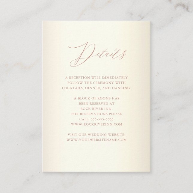 Carte D'accompagnement Élégant Rose Gold Calligraphie Champagne Mariage (Devant)