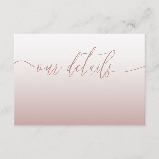 Carte D'accompagnement Elégant Rose Gold & Calligraphie Détails du Mariag (Devant)