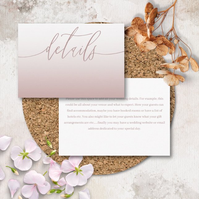 Carte D'accompagnement Elégant Rose Gold & Calligraphie Détails du Mariag (Créateur téléchargé)
