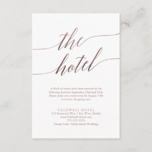 Carte D'accompagnement Elégant Rose Gold Calligraphy Hotel Enclôture Card