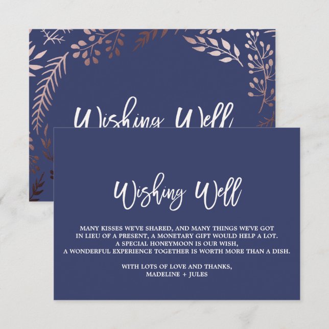 Carte D'accompagnement Elégant Rose Gold et Mariage de la marine Wishing  (Devant / Derrière)